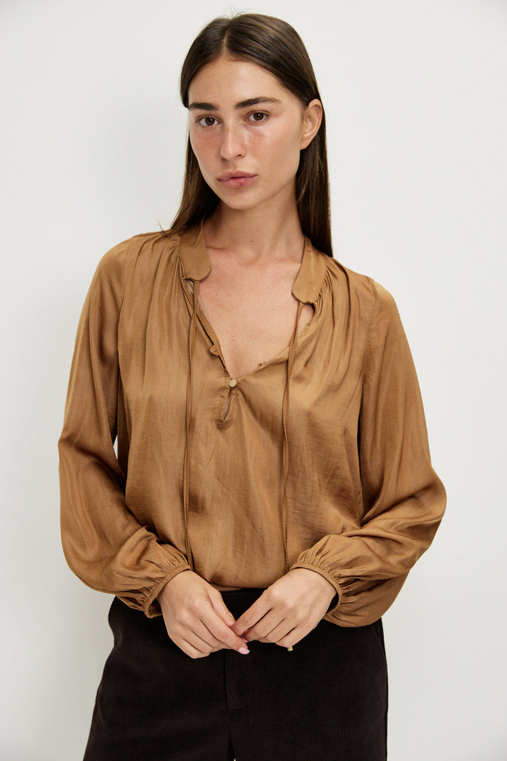 ZOEY SATIN MOCHA SHIRT
