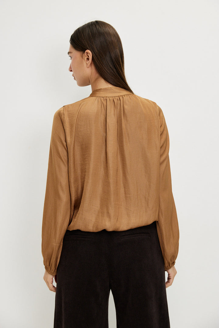 ZOEY SATIN MOCHA SHIRT