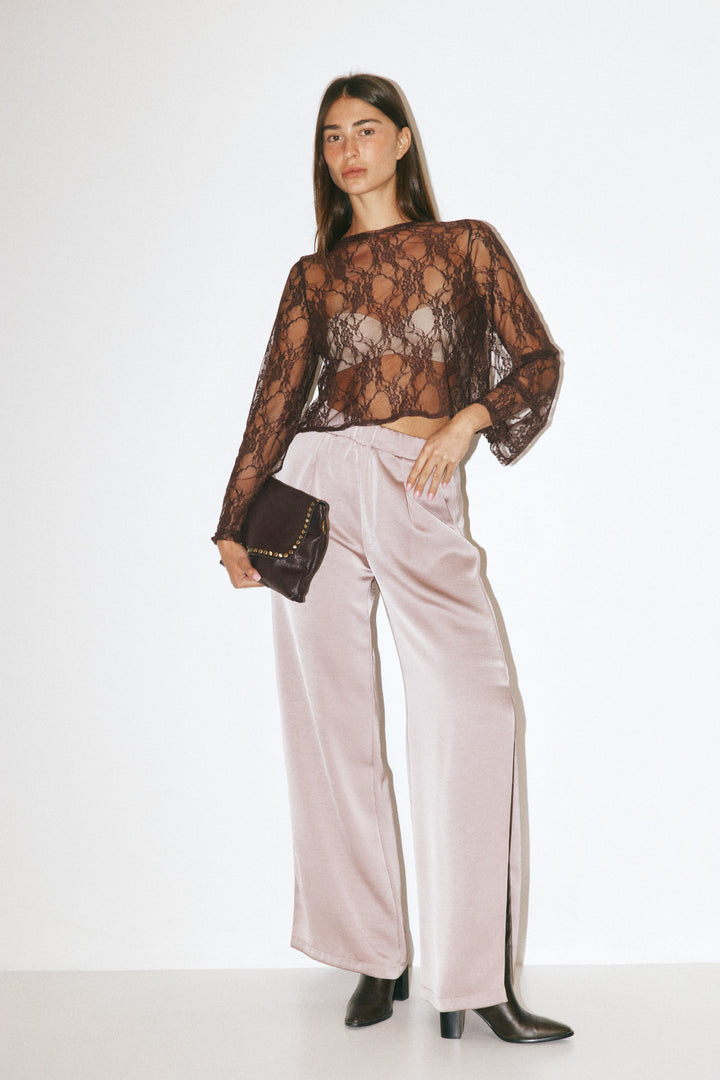NATI CHOCOLATE BROWN LACE TOP