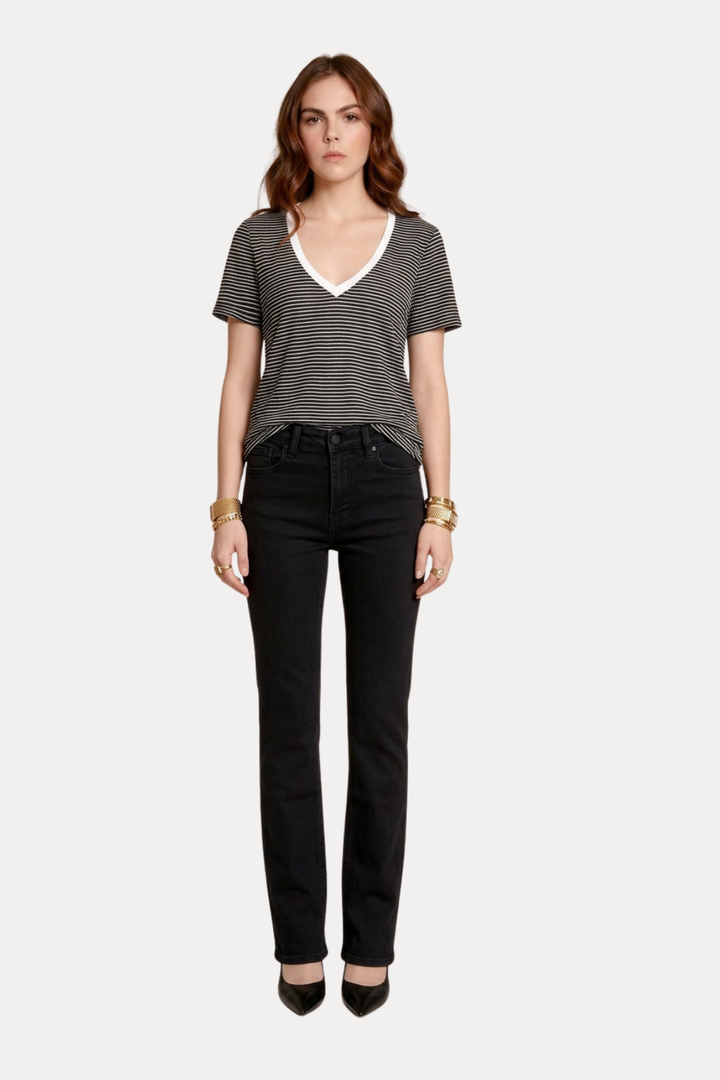 ANDREA BLACK STRIPED V-SHIRT