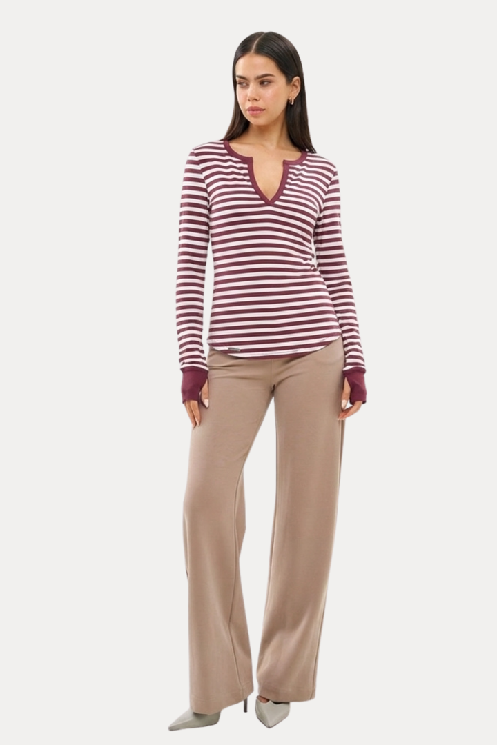 LIHI BURGUNDY AND WHITE STRIPED T-SHIRT