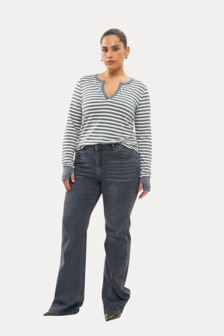 LIHI GRAY AND WHITE STRIPED T-SHIRT