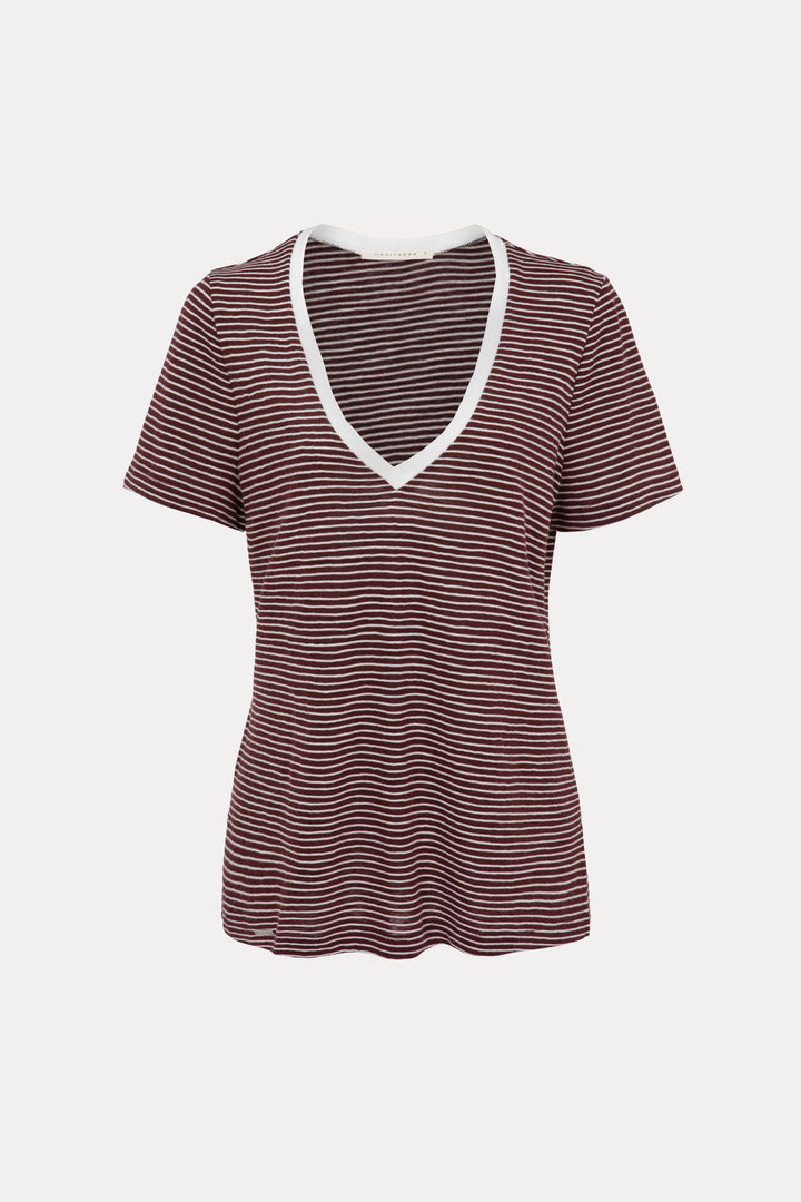 ANDREA BURGUNDY STRIPED V-SHIRT