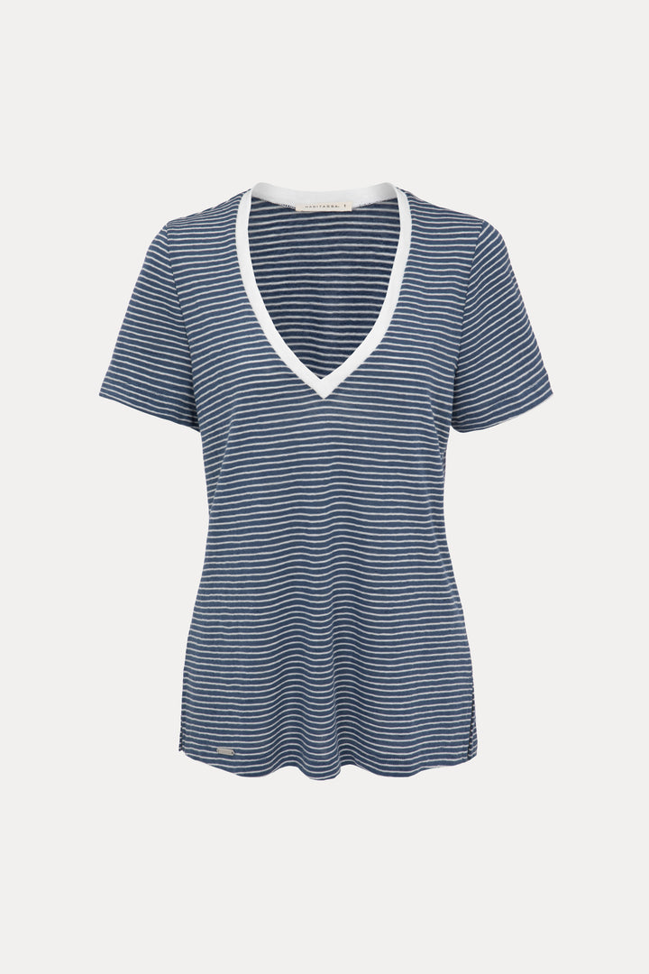 ANDREA BLUE STRIPED V-SHIRT