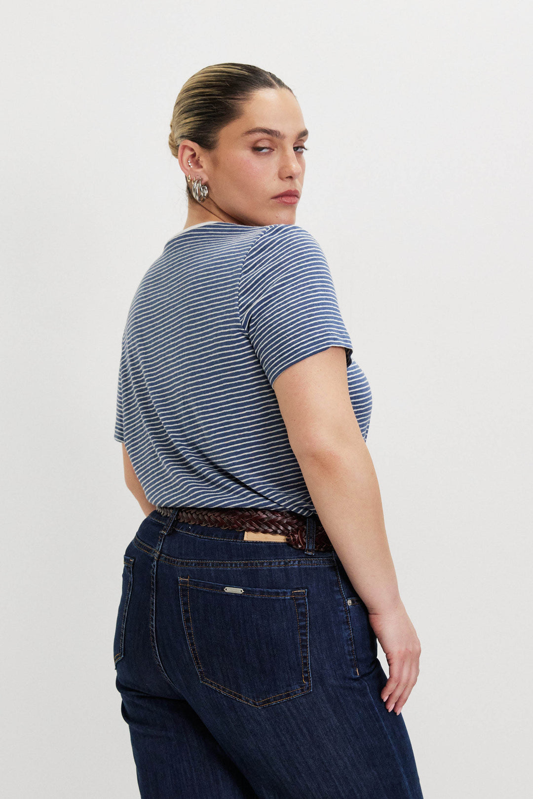 ANDREA BLUE STRIPED V-SHIRT