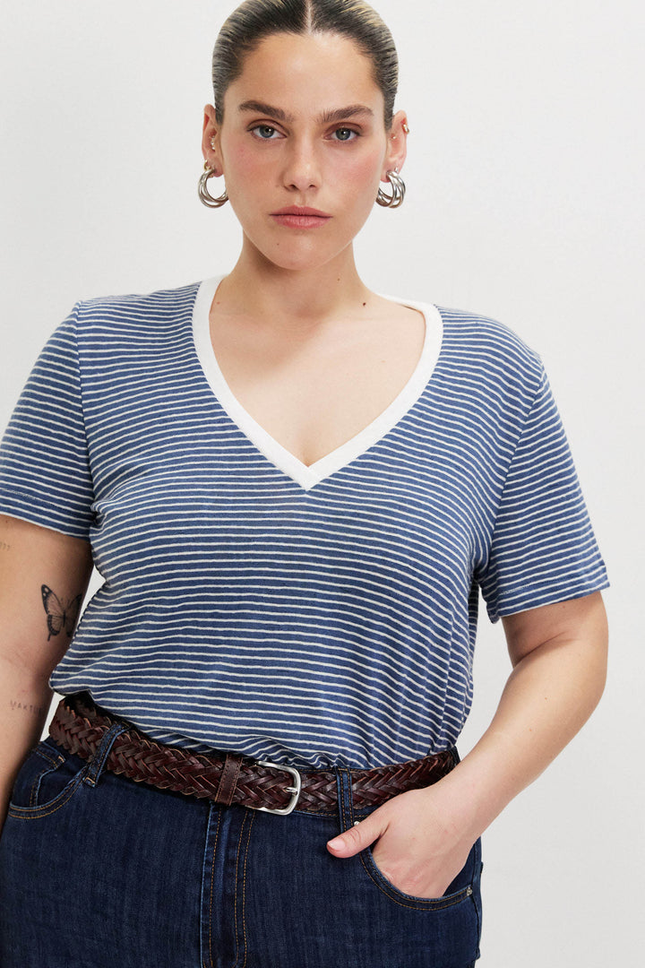 ANDREA BLUE STRIPED V-SHIRT