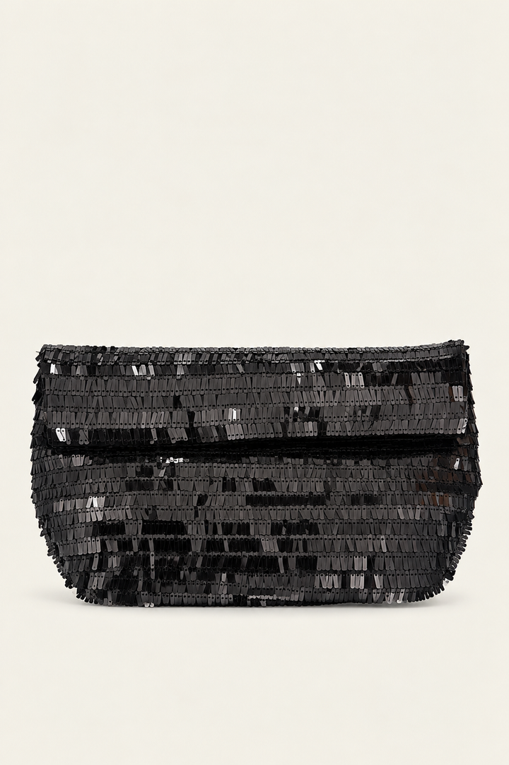 SILVER SEQUIN BLACK CLUTCH