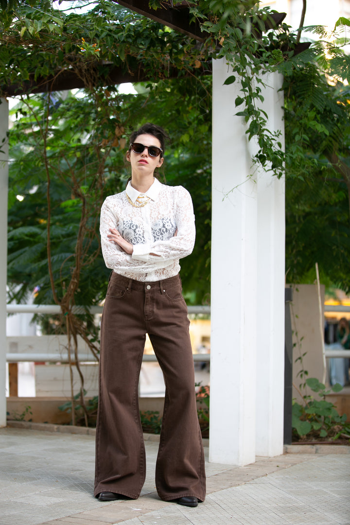 BROWN WIDE LEG JEANS