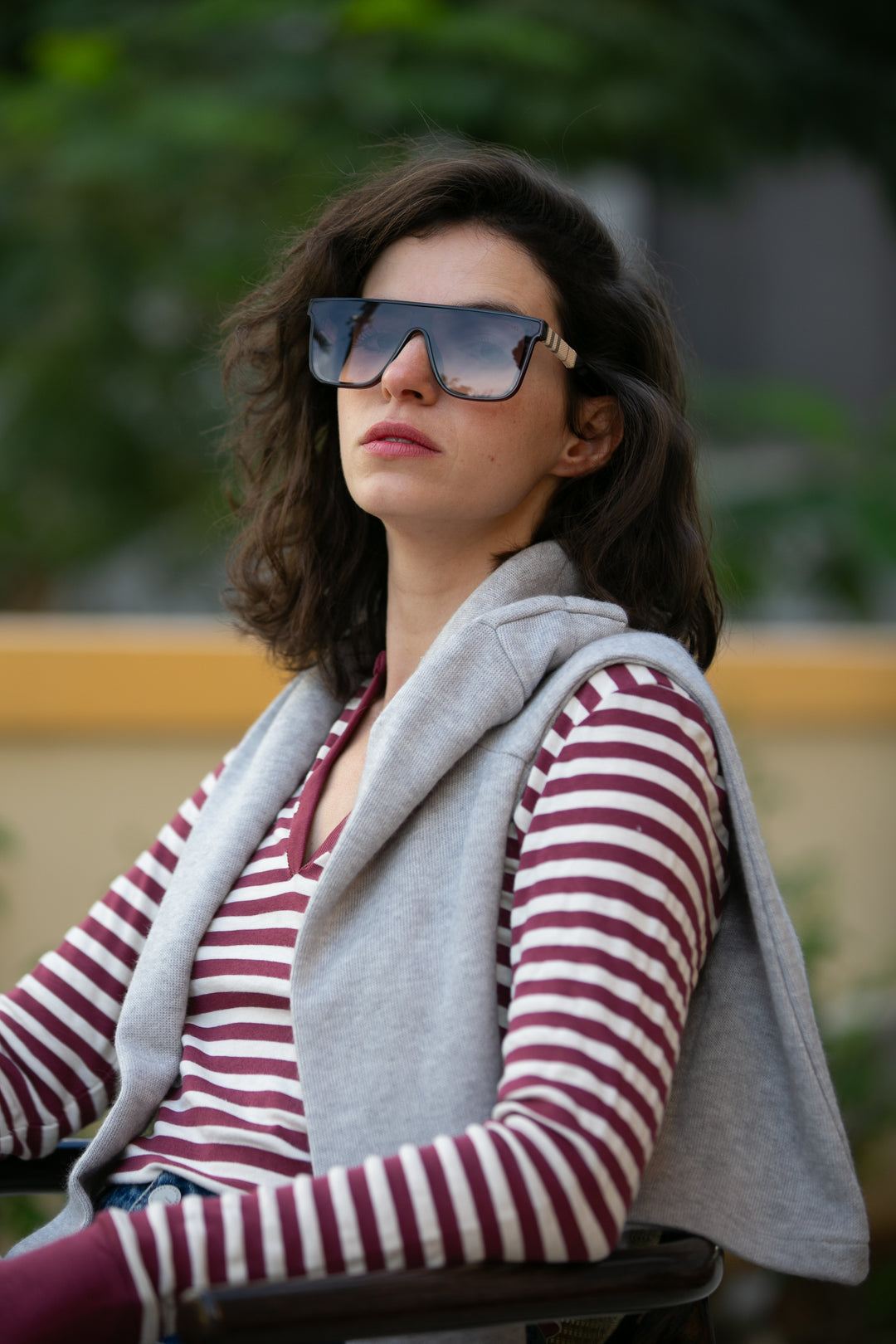 LIHI BURGUNDY AND WHITE STRIPED T-SHIRT