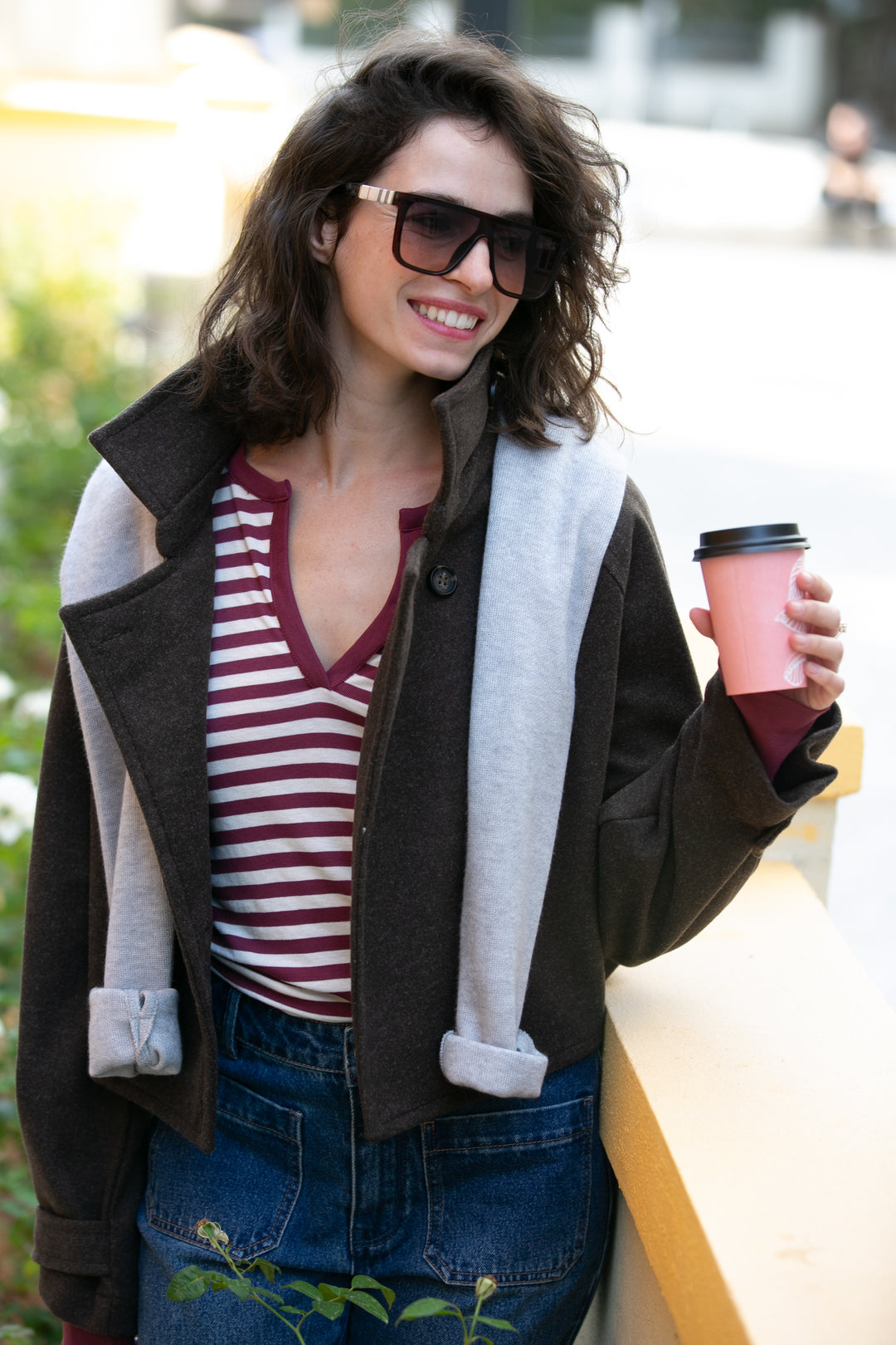 LIHI BURGUNDY AND WHITE STRIPED T-SHIRT