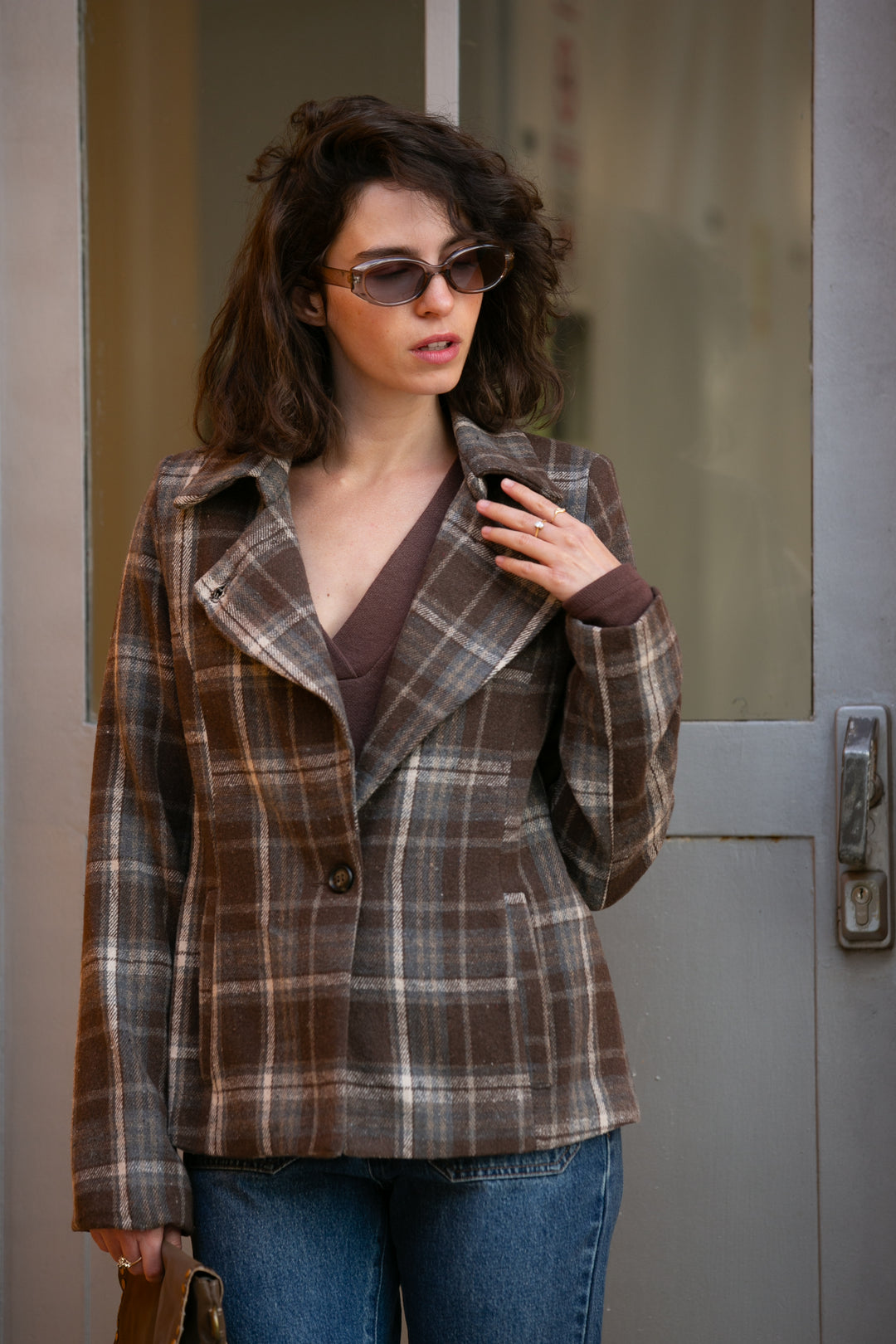 ASHLEY BROWN PLAID JACKET