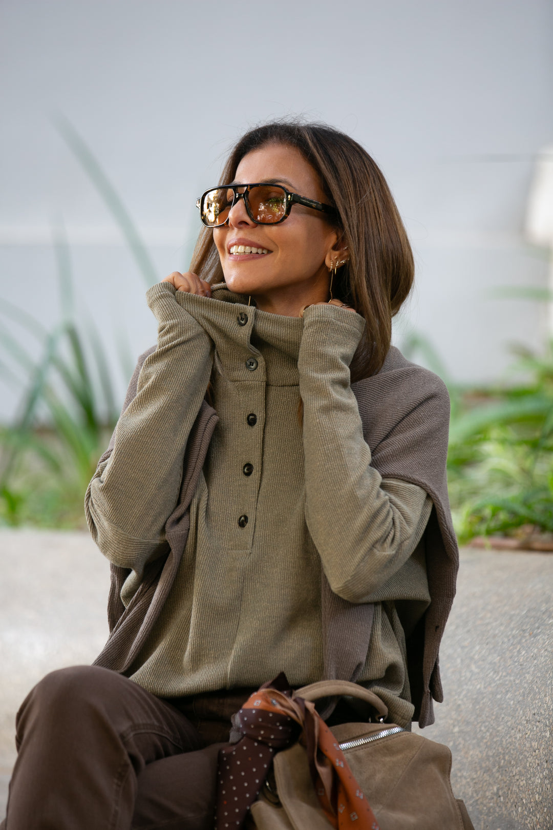 ERIKA OLIVE GREEN KANIT SHIRT