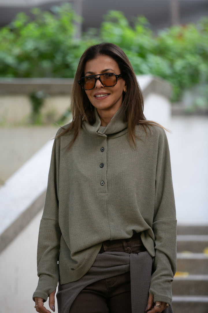ERIKA OLIVE GREEN KANIT SHIRT