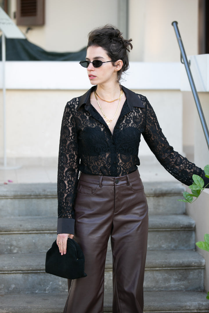 TAYLOR WIDE-LEG BROWN PANTS