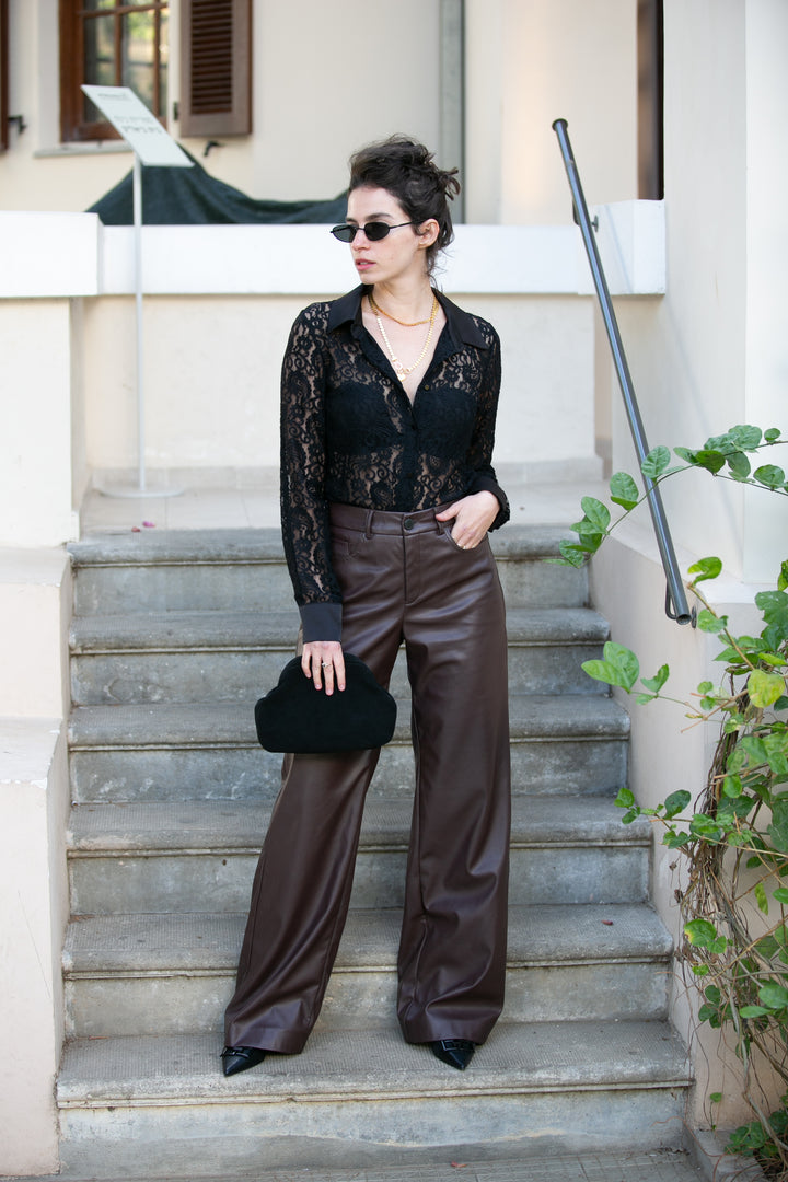 TAYLOR WIDE-LEG BROWN PANTS