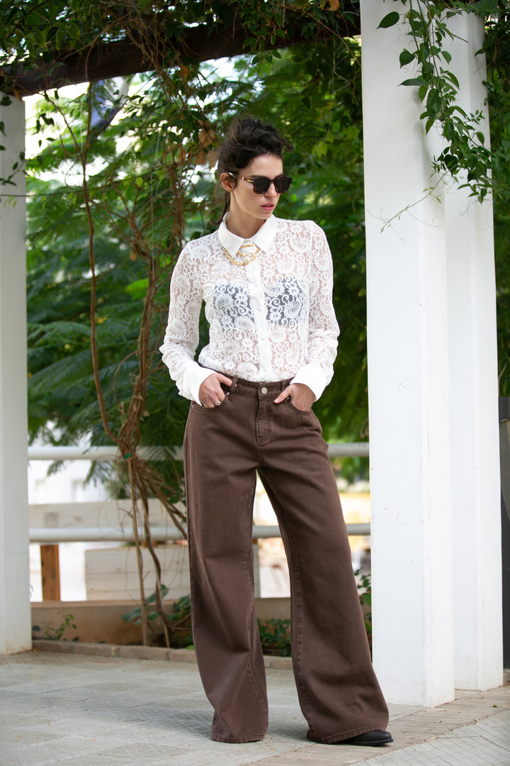 BROWN WIDE LEG JEANS