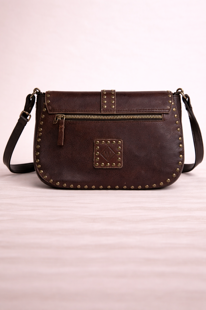 STUDDED LEATHER BELT BURGUNDY BAG