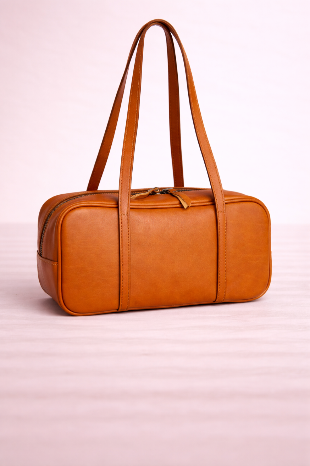 STRUCTURED LEATHER SHOULDER CAMEL BAG