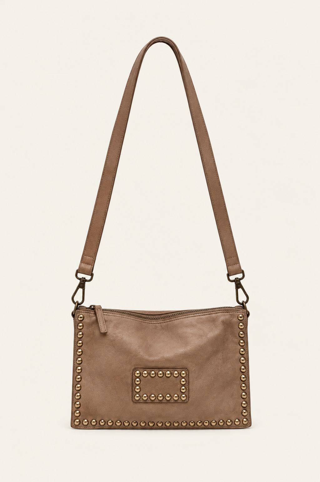 STUDDED SHOULDER CAMEL BAG