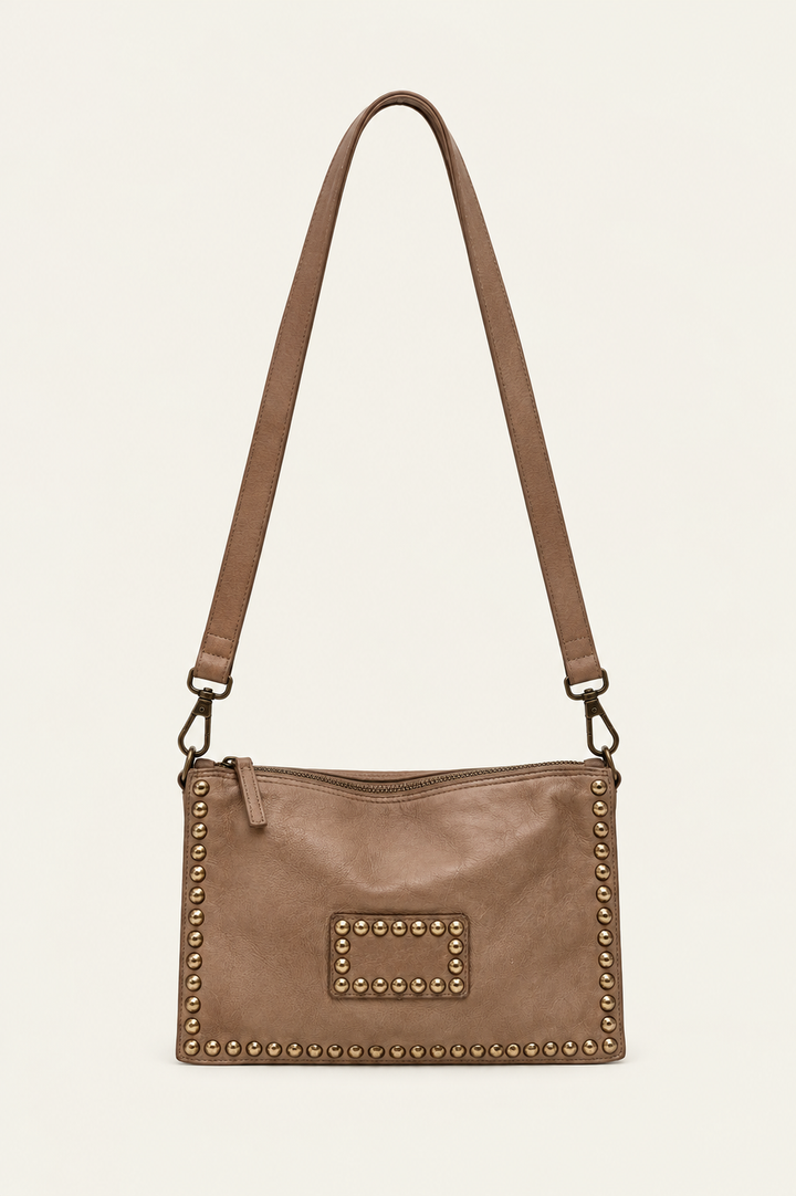 STUDDED SHOULDER CAMEL BAG
