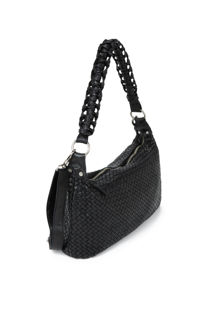 BLACK WOVEN BIG LEATHER BAG