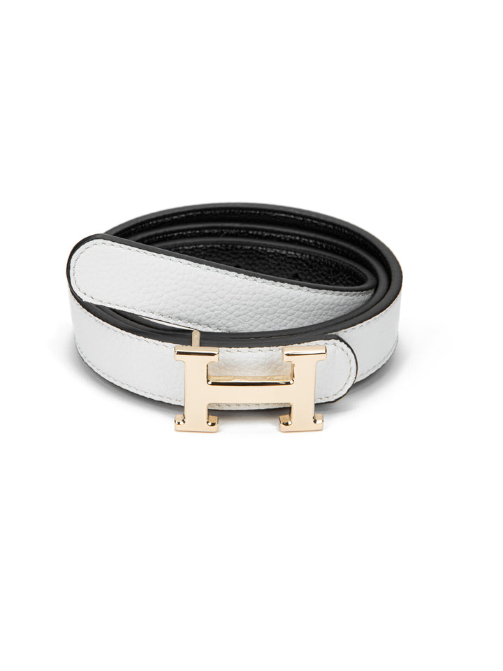 REVERSIBLE THIN LEATHER BELT WHITE-BLACK
