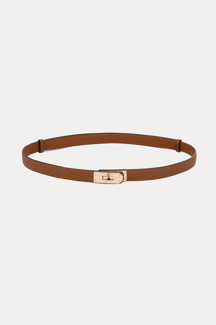 LOCK BUCKLE LEATHER BELT BROWN