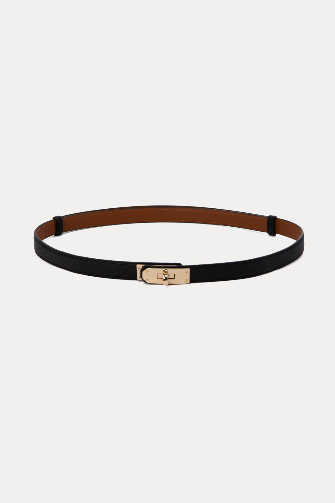LOCK BUCKLE LEATHER BELT BLACK & BROWN