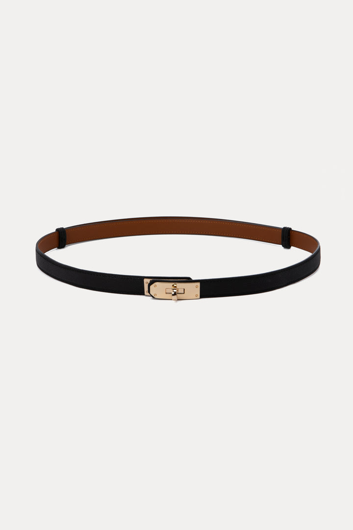 LOCK BUCKLE LEATHER BELT BLACK & BROWN