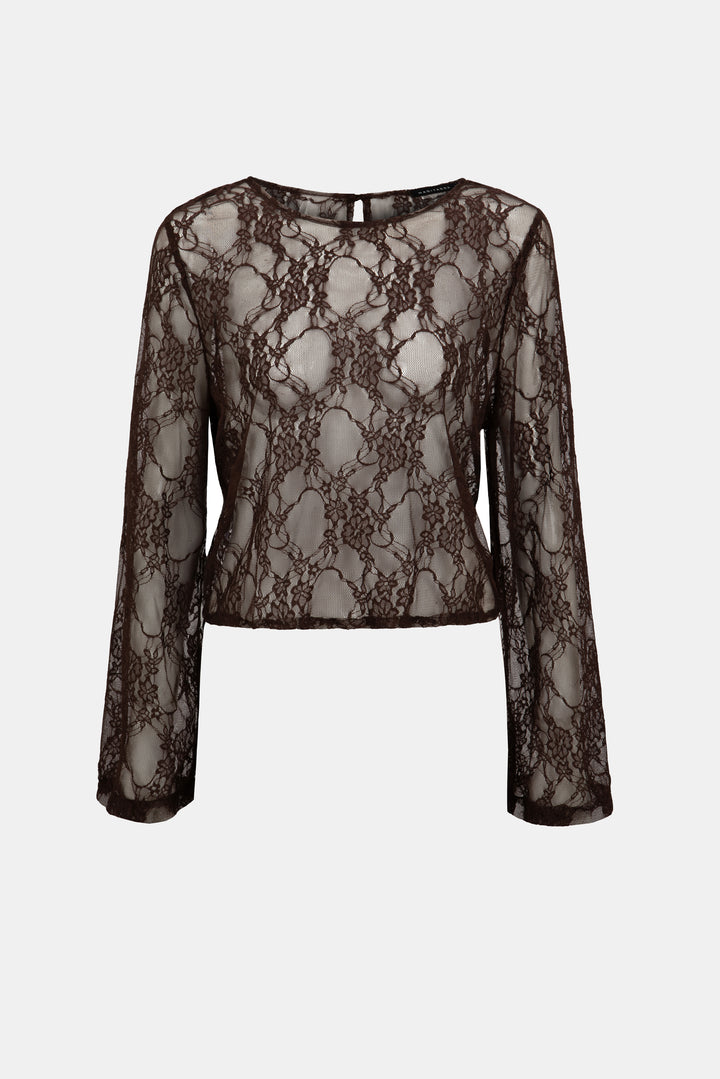 NATI CHOCOLATE BROWN LACE TOP