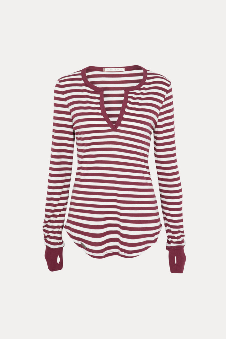LIHI BURGUNDY AND WHITE STRIPED T-SHIRT