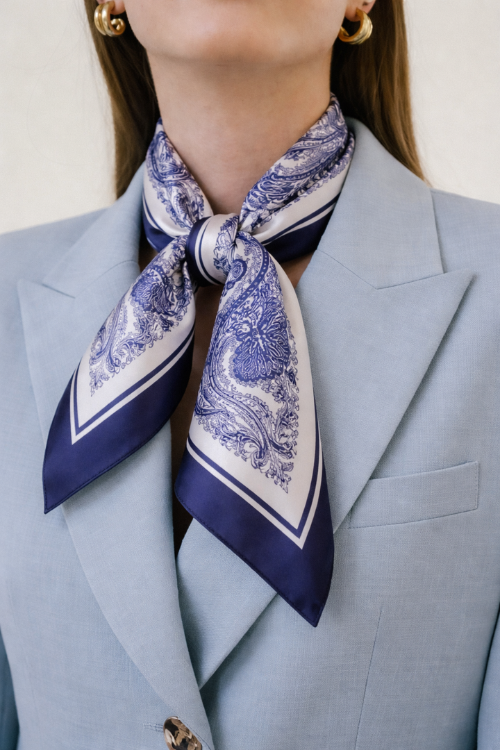 SATIN ROYAL INDIGO PAISLEY SCARF