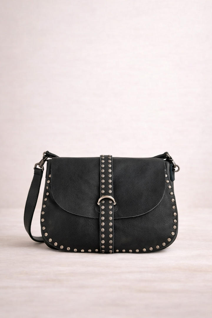 STUDDED LEATHER BELT BLACK BAG