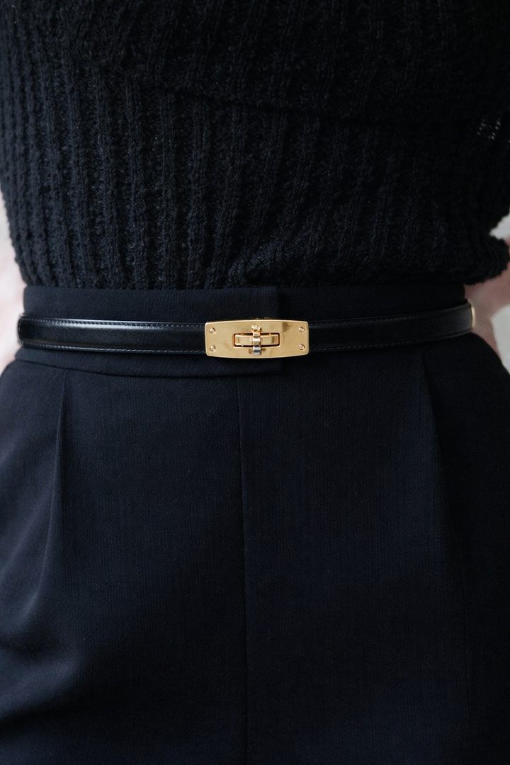 LOCK BUCKLE LEATHER BELT BLACK & BROWN