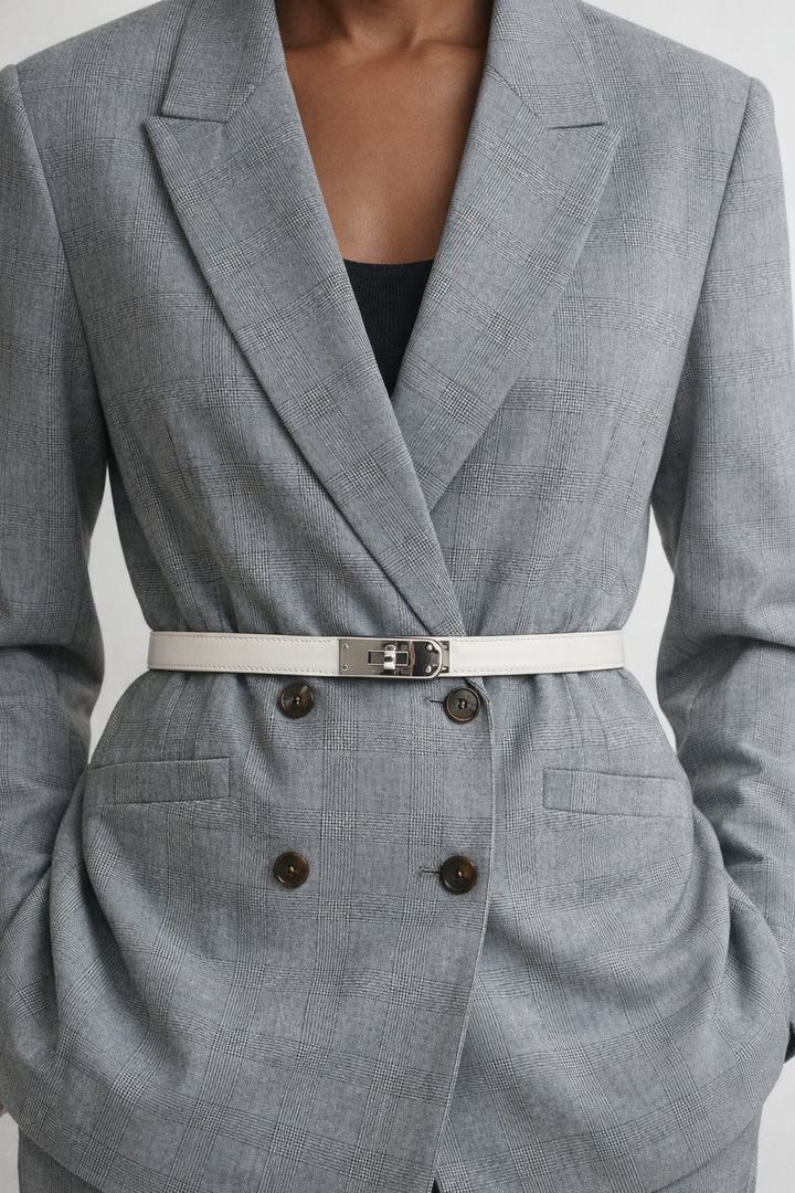 LOCK BUCKLE LEATHER BELT WHITE & BROWN