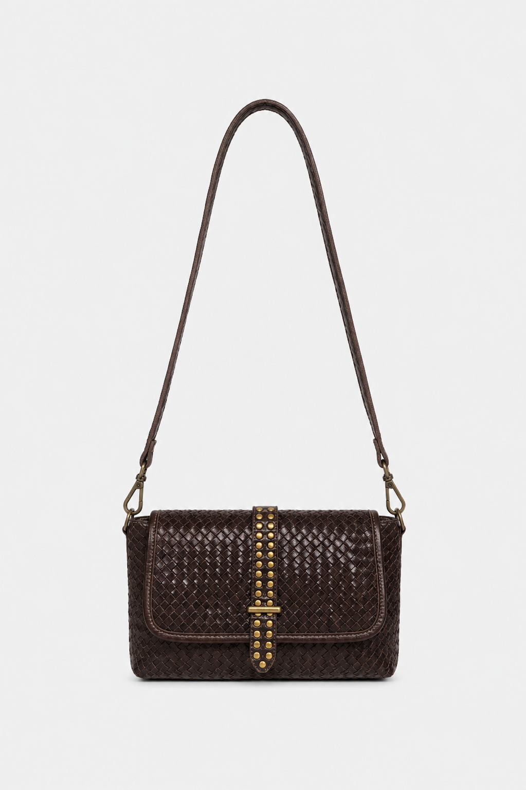WOVEN SHOULDER CHOCOLATE BROWN BAG