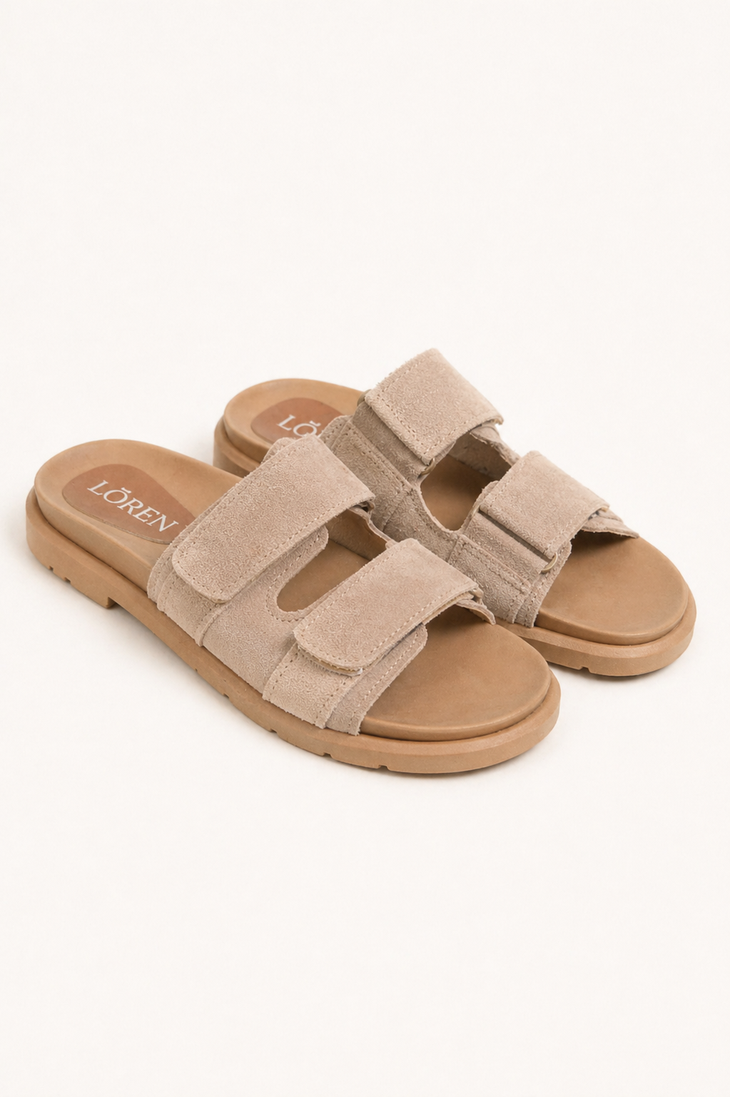 BEIGE SUEDE SLIDE SANDALS