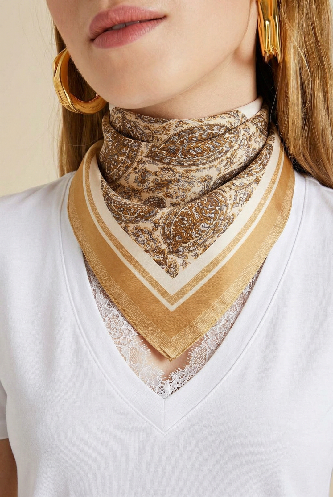 SATIN GOLDEN SAND PAISLEY SCARF