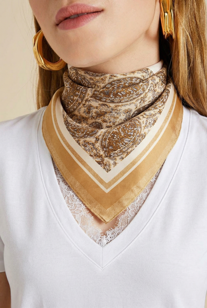 SATIN GOLDEN SAND PAISLEY SCARF