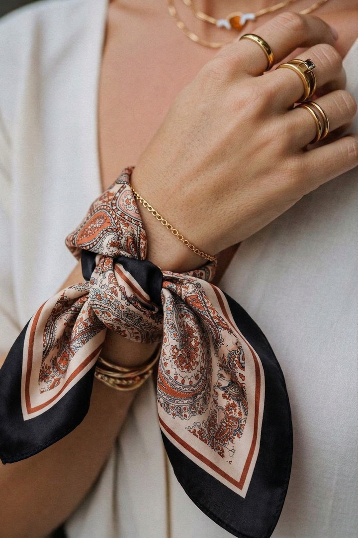 SATIN TERRACOTTA PAISLEY SCARF