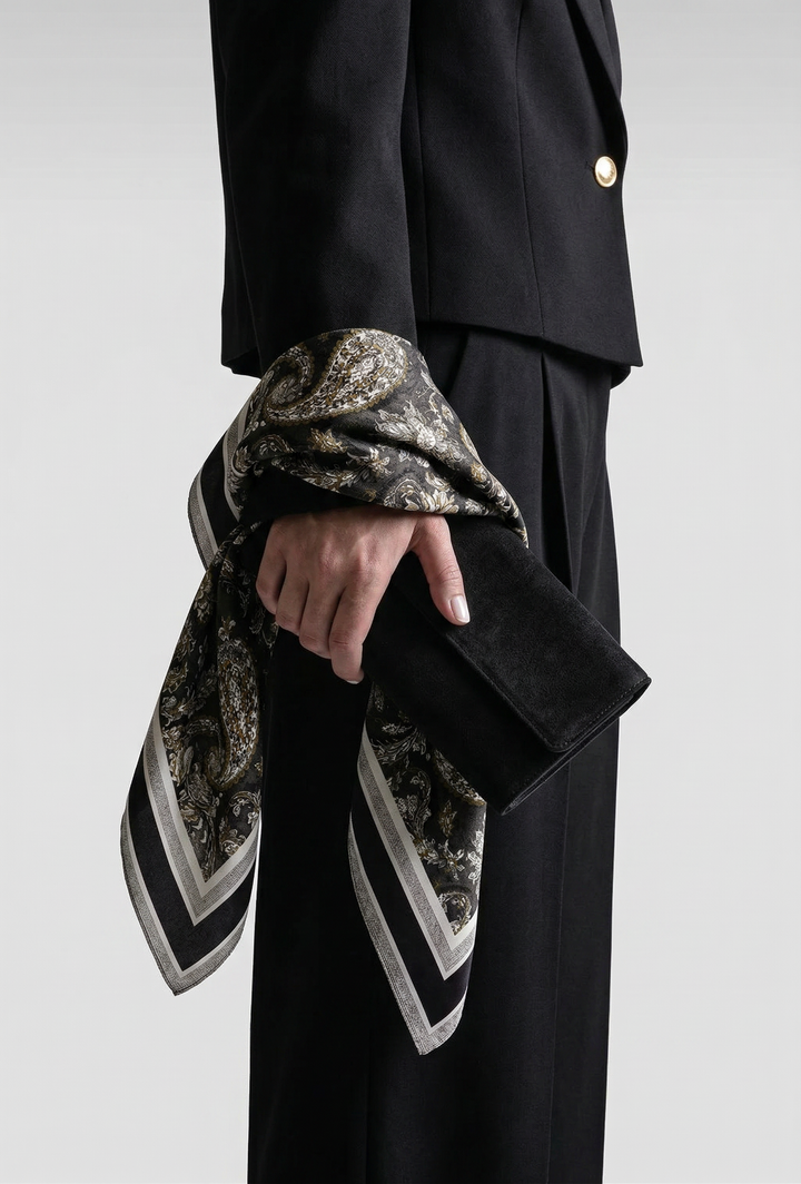 SATIN CHARCOAL PAISLEY SCARF