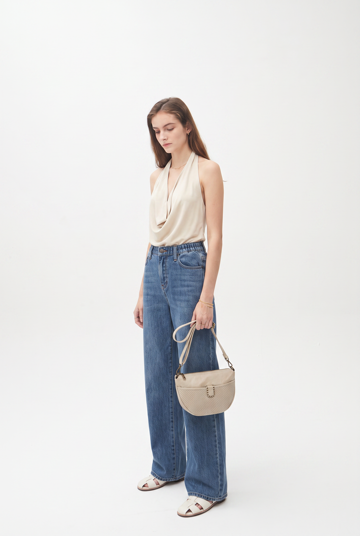 ELARA WOVEN CROSSBODY CREAM BAG