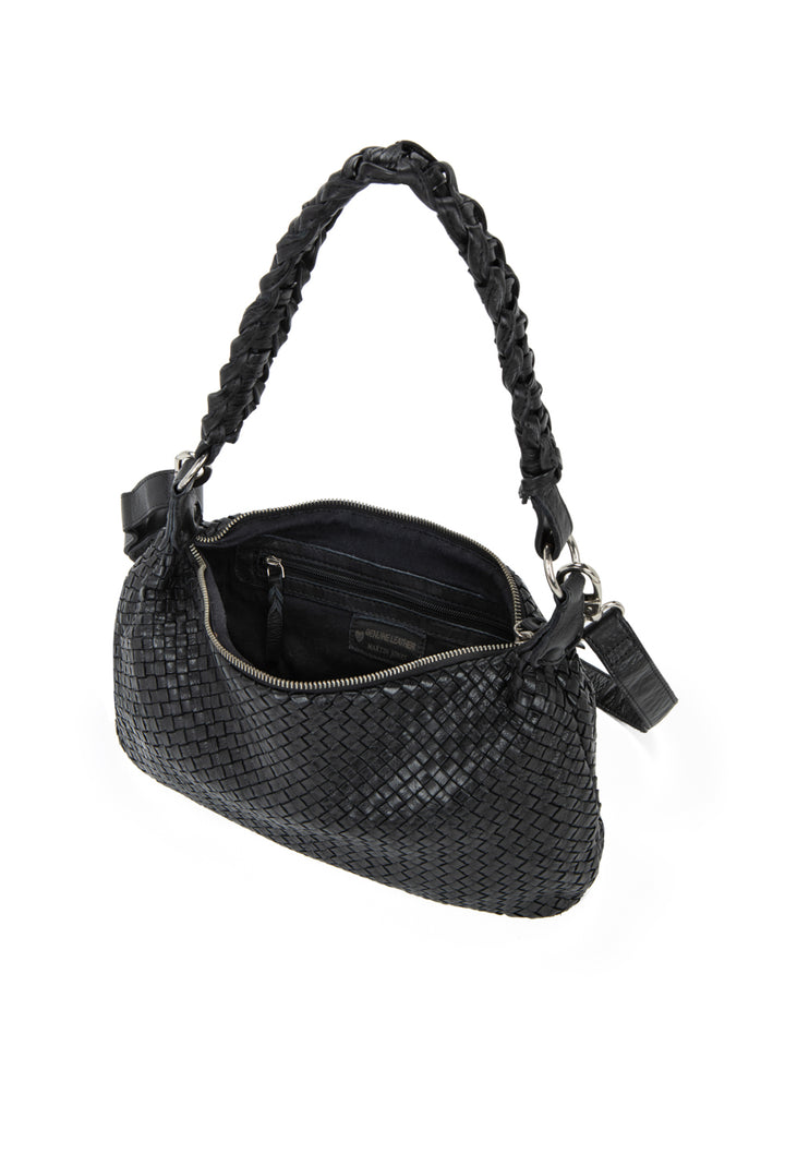 BLACK WOVEN BIG LEATHER BAG