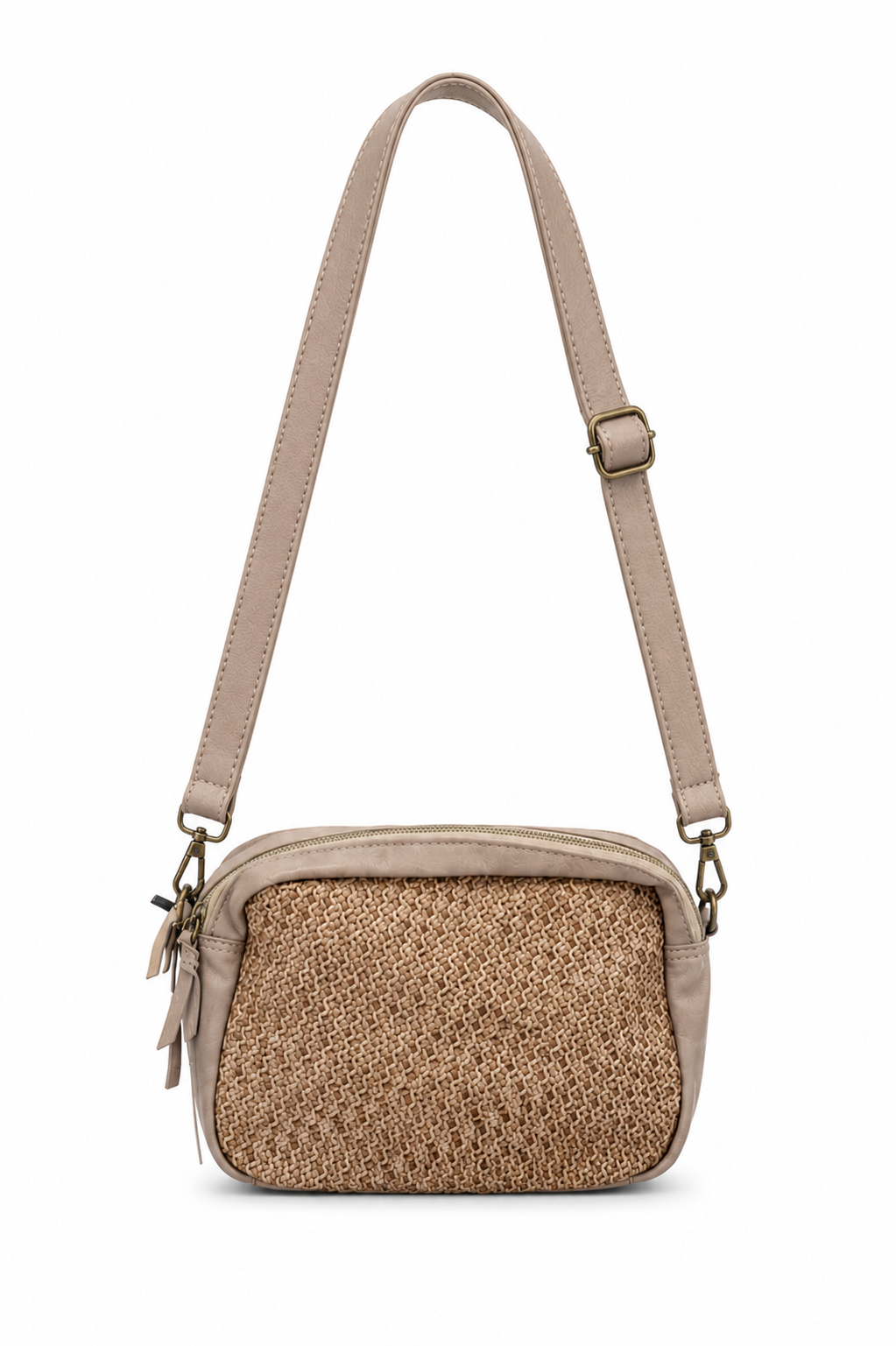 NATURAL WOVEN LEATHER CROSSBODY BAG