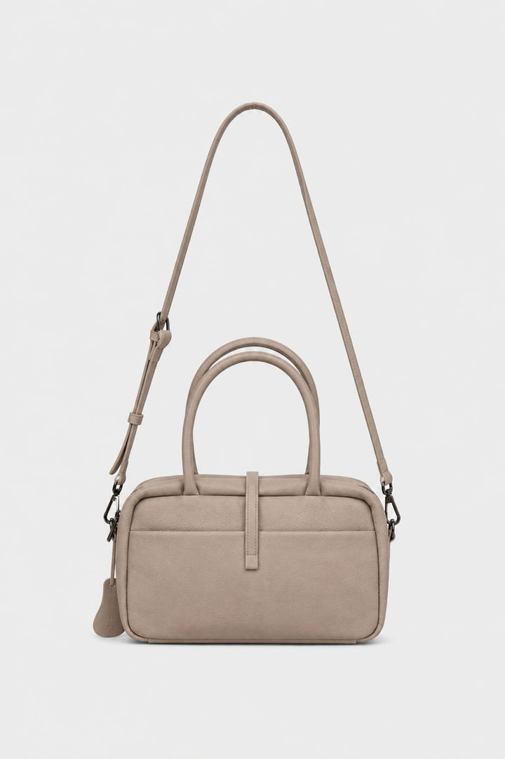 LEATHER TOP HANDLE BEIGE BAG