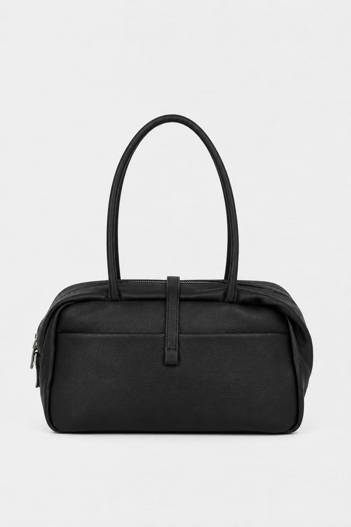 LEATHER TOP HANDLE BLACK BAG
