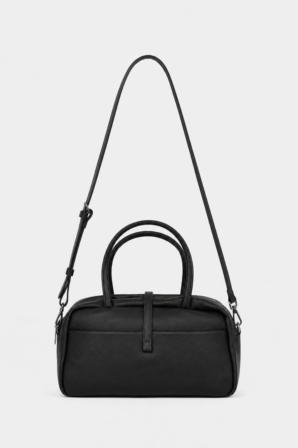 LEATHER TOP HANDLE BLACK BAG