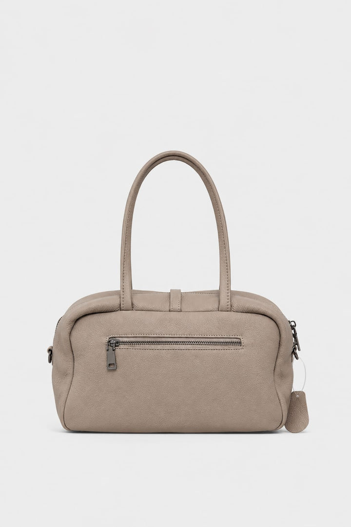 LEATHER TOP HANDLE BEIGE BAG