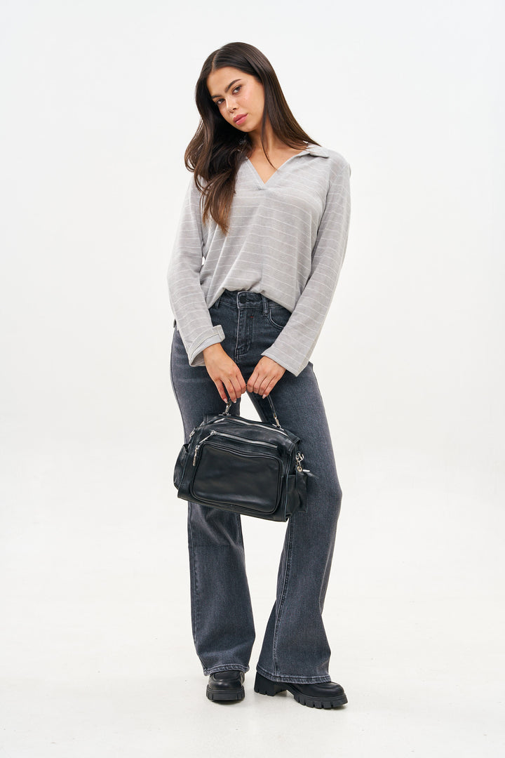 SQUARE BLACK LEATHER BAG