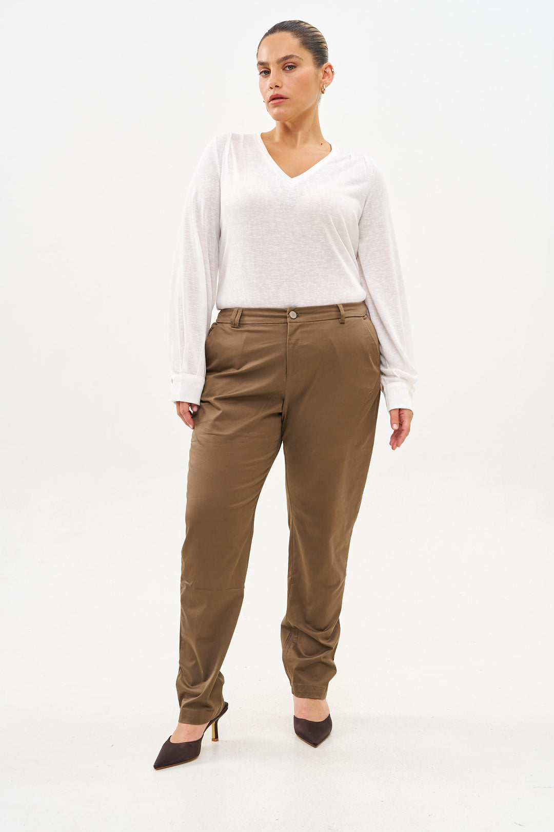 SLIM COTTON CHOCOLATE BROWN PANTS